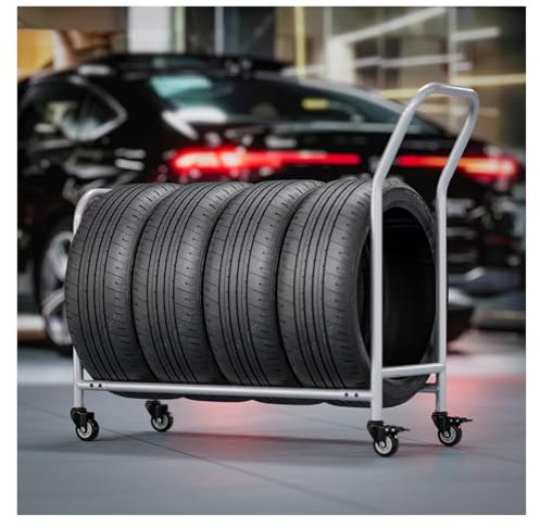 Reifenregal, Reifenlagerregal mit Rollen, Aufbewahrung von saisonalen Auto-Ersatzreifen, Radhalter for Lagerräume, Garagen, Autowerkstätten(Sliver)