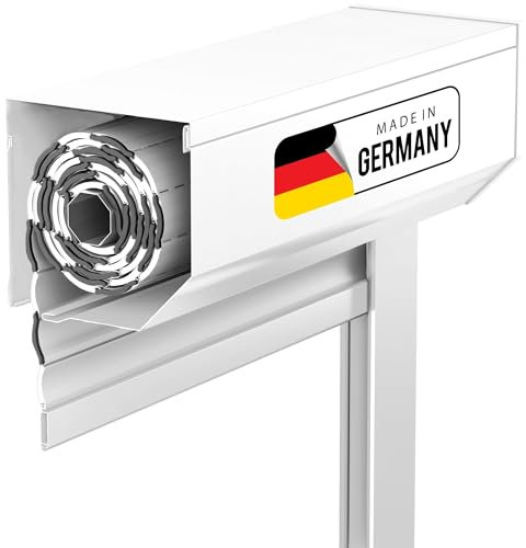 Rollwin Vorbaurollladen nachrüsten - Weiß ähnl. RAL 9016 KOMPLETTES SYSTEM - 170mm Aluminium Rolladenkasten Eckig mit Gurtwickler und Rolladenführungschienen DEUTSCHE Produktion zum Einbauen