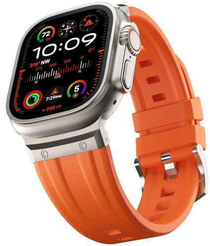 Tasikar Sport Bracelet Compatible avec Apple Watch Ultra 49mm 46mm 45mm 44mm 42mm Acier Inoxydable Silicone de Bracelet Compatible avec iWatch Ultra2 Ultra Series 10 9 8 7 6 5 4 3 2 1 SE, Orange