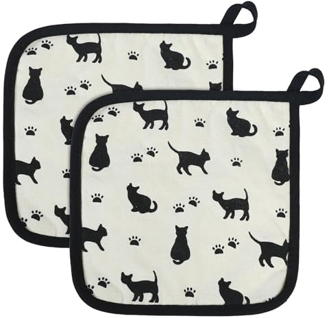 Topflappen Küche Hot Pads mit Tasche Katze Design Topflappen Küchenzubehör Geschenke für Katzenliebhaber