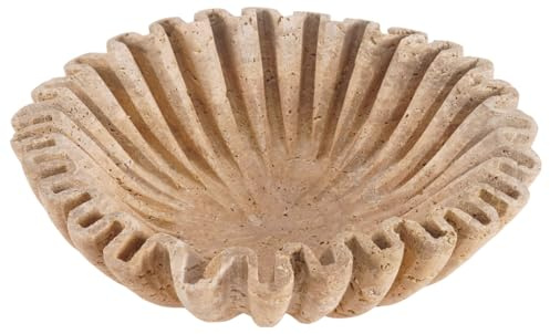 SPESHSTONES Cuenco festoneado de mármol hecho a mano de 10 pulgadas con volantes de travertino, tazones decorativos grandes para la decoración del hogar, frutero moderno para mostrador de cocina