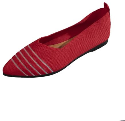 Comfort Flats Shoes for Woman Ballet Flats Knit Daily Dress Shoes Slip-on Loafers Breathabel Soft Flats Dolly Shoes Pump,red,5 UK