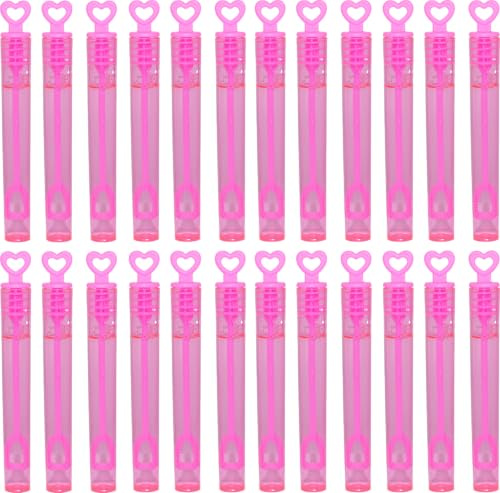 Mini Heart or Star Bubble Tubes With 4ml Bubble Liquid Solution and Blow Wands, Weddings favours, Parties, Celebrations, Children’s Birthday Party Bag Fillers, Kids Toys (Pink Heart 24 Pack)