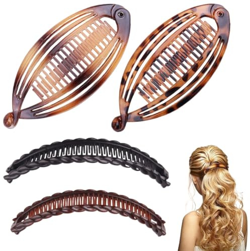 ZILZUFA 4 Fermagli per Capelli a Banana, Banana Clip Pettine per Capelli, in Resina, per Capelli e Banane, per Coda di Cavallo, Accessori per Lo Styling dei Capelli a Incastro, per Donne e Ragazze