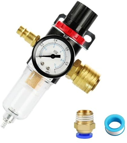 Druckminderer Druckluft, Wasserabscheider Druckluft 1/4 Zoll Luftfilter Druckregler mit Wasserabscheider und Schnellkupplungen, Druckminderer Kompressor für Druckluftfilter, Kompressorfilter
