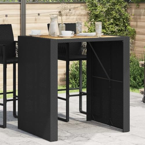 BOWEKAM Home & Garden-Garden Stehtisch mit Akazienholzplatte, schwarz, 105 x 80 x 110 cm, Poly-Rattan-Möbelwahl