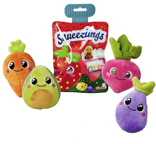 Simba Squeezlings - 12 Plüschfiguren zum Sammeln, es Wird nur EIN Artikel geliefert, Obst und Gemüse aus Plüsch, super Soft, niedliche Gesichter, ca. 8cm, ab 3 Jahren
