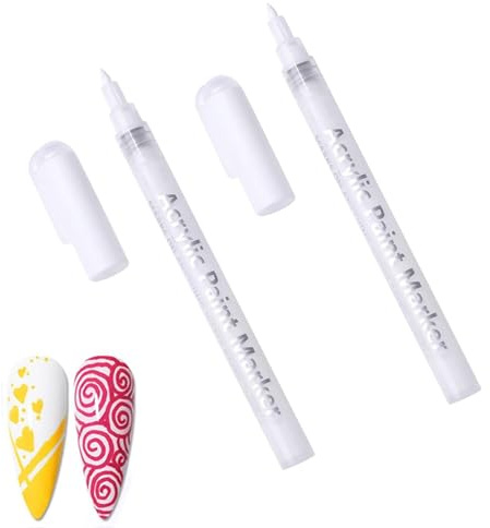 2PCS Quick Dry Fine White Nail Polish French Tip for DIY Nail Art Decoration, Fine Point Nail Polish Pen for Dot and Line Art