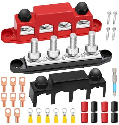2 Pezzi Blocco di Distribuzione Dell'alimentazione, Bus Bar 12V-48V, Busbar 250 A, Morsettiera Distribuzione con 4 x M8 Terminale a Bolts, per Auto, Camper, Navi, Yacht