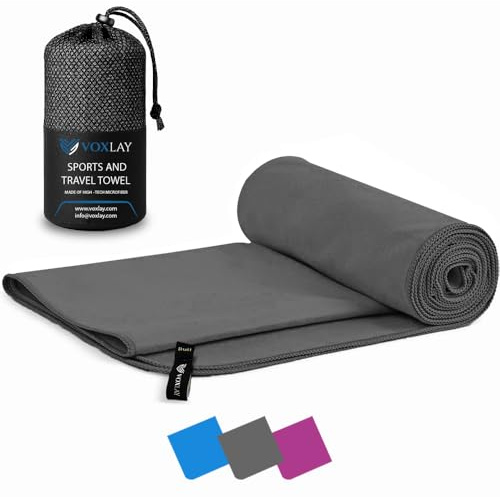 VOXLAY Microfibre towel - compact, ultra lightweight & quick dry - perfect for gym, camping towel, travel towel, 200x100cm, Charcoal Grey - beach towel, swimming, camping & hiking
