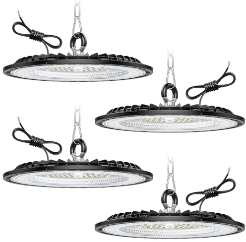 Tallflly 4 Pack 100W UFO LED Werkstatt Deckenleuchte, Werkstattlampe LED 15000LM, 6000K Kaltweiß Garagenlampe Led, IP65 Wasserdichte Lampe Werkstatt für Fabriken, Lagerhaus, Garage, Beleuchtung
