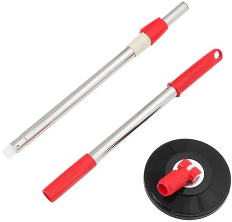 FRCOLOR Balai Serpillière Manche Rotatif Acier Inoxydable Extensible Avec Disque Plastique Pour Système De Nettoyage De Seau Rouge