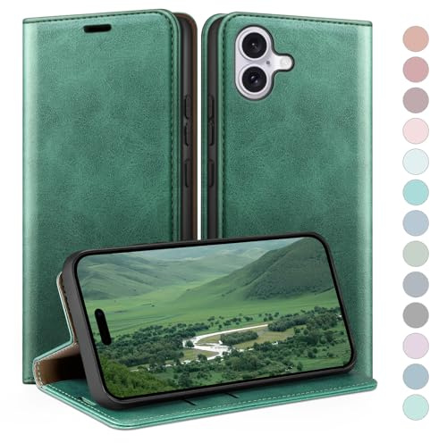 HUOUH for iPhone 17 6.3 Wallet case with RFID Blocking PU Leather,Flip Folio Book covers,Credit Card Holder Shockproof Phone case Women Men for Apple 17 case Sea Green