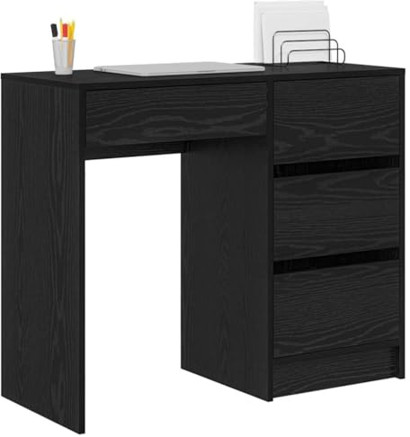 vidaXL Desk Black Oak Engineered Wood 90 x 37.5 x 75 cm | Modern and classy black oak finish, Comes with three roomy traditional drawers, Made of engineered wood and solid oak