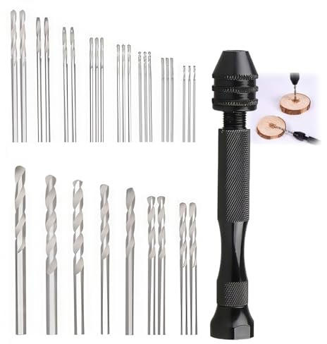 31PCS Hand Drill Bit Set, Pin Vise Hand Drill Set Holding with 0.5-3mm | Micro Twist Drill Bits for Delicate Manual Work Electronic Assembling Model Making Woodworking Jewelry DIY