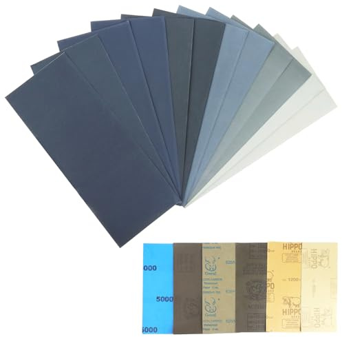Qcdou Wet Dry Sandpaper, 12 Sheets 800 to 5000 Assorted Grit Sandpaper, 9 x 3.6 Inches Emery Paper, Fine Sand Paper for Cars Polishing, Wood Furniture and Walls