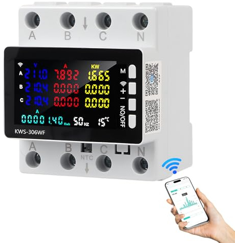 Elmätare 3 fas Wlan Smartmete, 3 faser 4 ledare, elmätare toppstyrning, med skydd mot strömavbrott/övertemperatur/underspänning/överström/övereffekt