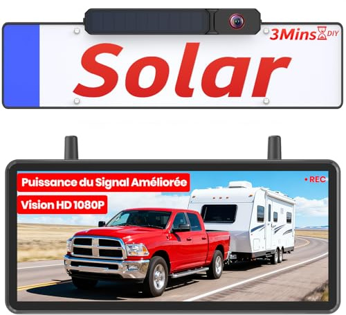 AUTO-VOX Solar Wireless Reversing Camera Kit: 7.2 HD Split-Screen, Dual Antenna Signal Upgrade, 3-Minute Easy Install, 1080P Color Night Vision, DVR Recording Reverse Camera for Car, Van, Trailer