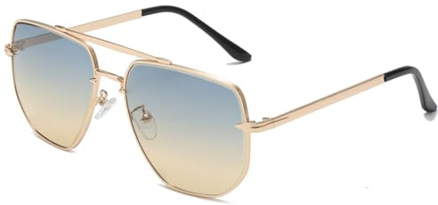 Long Keeper Solglasögon Pilot Överdimensionerade Herr Dam Retrå Vintage Solglasögon Dubbel Bro Metallram Med Spegelglas och Genomskinliga Linser, 60 millimeters