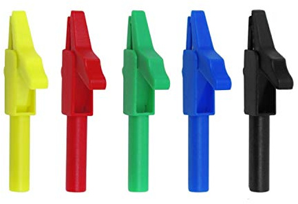 Clips de cocodrilo, cocodrilo pesado, Paquete de 5 pinzas de cocodrilo multicolores con conector banana de 4 mm, 15 A, 300 V, 5,5 cm de longitud