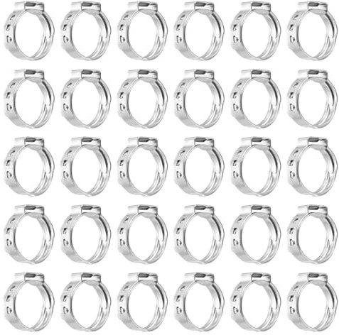 sourcing map 40Pcs 15.3-17.2mm Single Ear Hose Clamps 304 Stainless Steel Polished Stepless Hose Clamp for Automobile Pipe Connections Home Appliance Wiring and Pipes, Silver