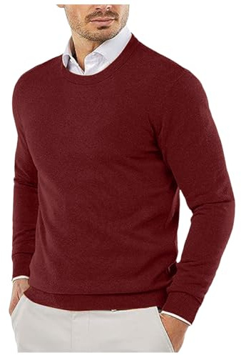 Jersey de punto para hombre, cuello redondo, liso, manga larga, suéter de invierno, básico, informal, punto fino, jersey de trabajo, suéter de trabajo