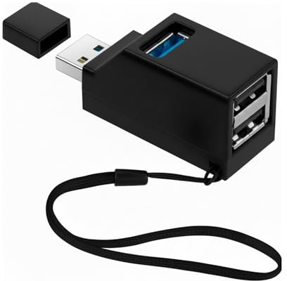 CABLEPELADO - Mini Hub USB 3 Puertos | Concentrador USB (1x 3.0 + 2X 2.0) | Multiplicador de Puertos para PC y Portátil | Diseño Compacto y Portátil | Negro