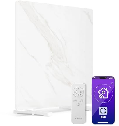 Klarstein Infrarotheizung Wandmontage 420W – Marmoroptik, Thermostat, App & Alexa Steuerung, IP43, Überhitzungsschutz, für Bad & Wohnzimmer, elektrische Wandheizung, Weiß