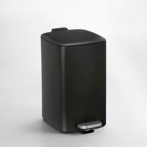 CasaSeleccion - Cubo de Basura de 20 Litros de Metal Negro Mate Antihuellas de 37x27x45 cm. Papelera con Cubo Interior Extraíble con Asa, Apertura con Pedal y Cierre Suave Amortiguado