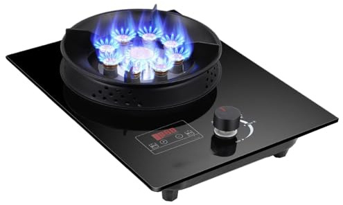THEGA Cocina De Gas 1 Quemador, 5,2 KW, Panel Vidrio Templado, Ajuste Nivel Fuego, Protección contra Apagado Accidental, para Autocaravana(NG)