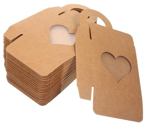 FOMIYES Weinkarton Einfache Handhabung aus Kraftpapier 25 Stück mit Fenster und Herzdesign Tragbare Weinkiste für Weinflaschen für Ktv und Hotels