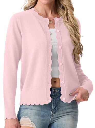 GRECERELLE Cardigan léger en tricot à col rond pour femme | Cardigan à manches longues pour femme boutonné festonné pour robe d'été, soirée, mariage