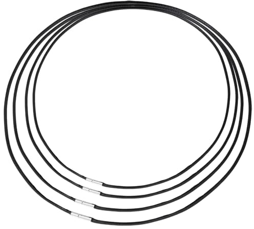 Diyxisk 4 Pièces Cordon Collier Noir pour Pendentif (40-55cm) Chaine Homme Femme 2mm en Cordon Cuir Imitation Fil Tour de Cou Réglable avec Fermoir pour Création Bijoux et Bricolage