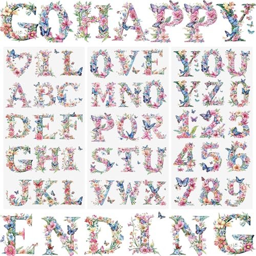 WANDIC 3 Sheets English Alphabet Flowers Rub on Transfer Stickers Waterproof Decals Furniture Stickers Home Decoration Decals for DIY,15 * 30cm