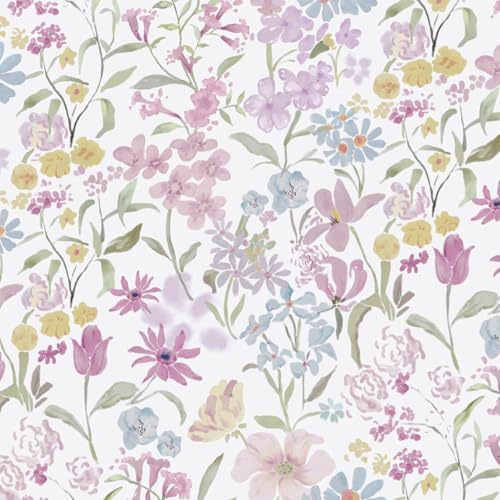 Timeet Peel and Stick Wallpaper Pink Floral Self Adhesive Wallpaper 44x300cm Botanical Vinyl Warp Colorful Waterproof Contact Paper for Bedroom Living Room Kitchen Wall Shelf Furniture Removable White