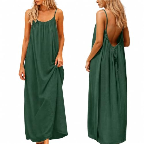 nnOuOnn Vestido camisola sin espalda para mujer, verano 2026, sin mangas, largo, casual, vestido de verano para mujer, vestido de descanso con espalda abierta, vestido de playa o casa
