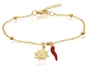 Mavi jewel Bracciale donna acciaio con charm e corno portafortuna (sole oro)