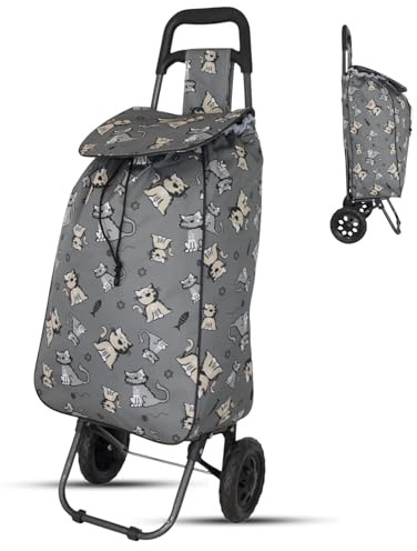 Lightweight 2 Wheel Shopping Trolley Cart 35L – Kitty Cat Foldable Grocery Cart with Strong Metal Frame, Water-Resistant Bag & Smooth Rolling Wheels – 94cm