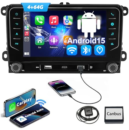 ESSGOO 4+64G Doppel DIN Autoradio Wireless CarPlay Android Auto für VW | Für VW Golf 5 6 Touran Tiguan EOS Passat Polo,7 Zoll HD Touchscreen FM RDS GPS Navi Wifi SWC