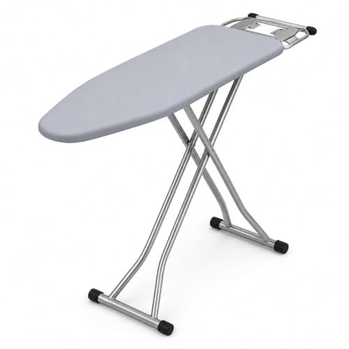 HomlyPro Folding Ironing Board, 122 x 38cm, Grey, Adjustable Height (78–91cm), Silicone Iron Rest, Anti-Skid Feet, Safety Lock, Durable Large Iron Board
