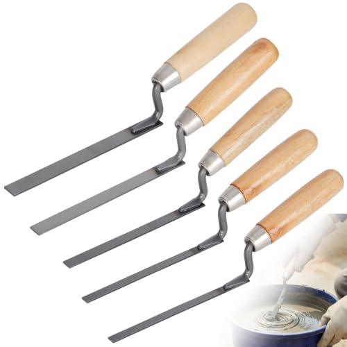 Pointing Trowel Set, 5 pcs Masonry Tools for Brickwork and Patio Grouting, Tuck Pointer Pointing Tool Professional Tuck Pointer Kit with Wooden Handle for Home Renovation Projects