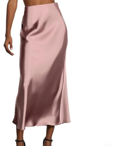 Drivstraw Women's Satin Skirt High Waist Silk Solid Color Skirts A-Line for midi Zipper Fishtail Skirts for Job Party High Waist Mermaid Skirt Elegant Satin Maxi Skirt