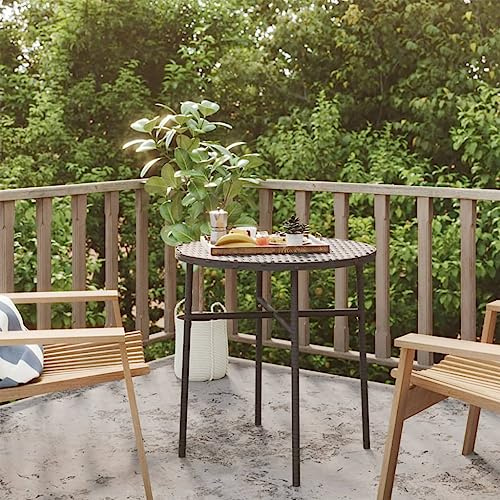 Zeehear Sidobord svart av PE-rotting 45 cm runt trädgårdsbord för terrass balkong utomhus, väderbeständigt och robust med pulverlackerad stålram, perfekt som loungebord och förvaringsyta