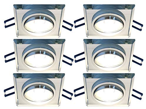 Trango 6er Set *CRYSTAL* LED Deckenstrahler 6729S-06M6KSD aus Glas handgeschliffen inkl. 3-Stufen dimmbar Ultra Flach LED Modul 6000K Tageslichtweiß Einbauleuchte Deckenleuchte Einbaustrahler