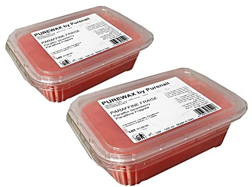 2 pains de 500 ml de paraffine FRAISE PUREWAX By Purenail pour le soin des mains chauffe paraffine, livraison Gratuite