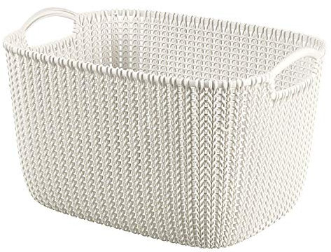 CURVER Knit Effect Kitchen, Living room, Bathroom, Bedroom, Utility Large Rectangular Storage Baskets 19 Litres - White
