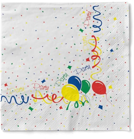 Mank GmbH Servietten aus Tissue 33 x 33 cm 1/4 Falz Dinner Serviette, hochwertige Einmal Serviette 100 Stück Party Papierserviette Karneval Fasching Geburtstag Ballons Konfetti