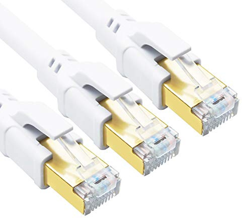 Yauhody CAT 8 Ethernet Cable 2m 3Pack, High Speed 40Gbps 2000MHz SFTP Internet Network LAN Wire Cables with Gold Plated RJ45 Connector for Router, Modem, PC, Switches, Hub, Laptop (2m, White-3PACK)