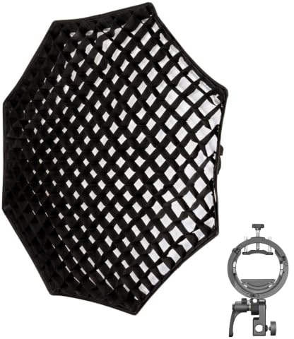Pixapro 95cm 3ft Octagonal Softbox Speedlite Smart Bracket Octobox Studio Photo Shooting Round Diffuser Box Durable Key Light Soft Lightbox Small Flash Fit for Photography (95cm With Grid)