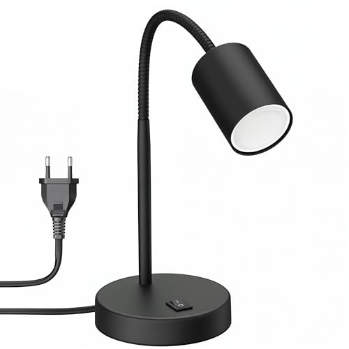 ledscom.de Tischlampe WAIKA, Schwanenhals, Schalter, schwarz, 1x GU10 max. 60W